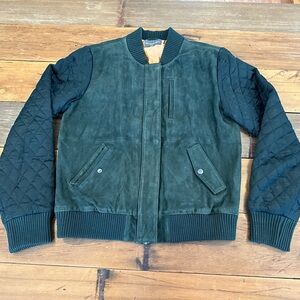 Michael Stars Women's Suede Quilted Bomber Jacket Green Size L